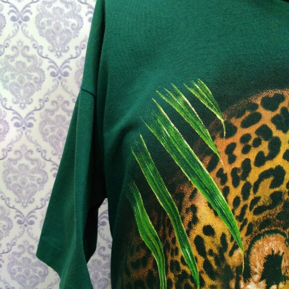 Vintage 80s Leopard T Shirt Size M Zoo Parc Safari Crew Neck Short Sleeve - Picture 3 of 12